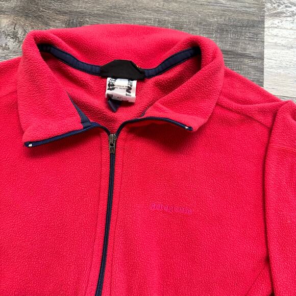 Patagonia Jacket Red Womens L Full Zip Collared Fleece Synchilla Vintage 2000s - Picture 2 of 7
